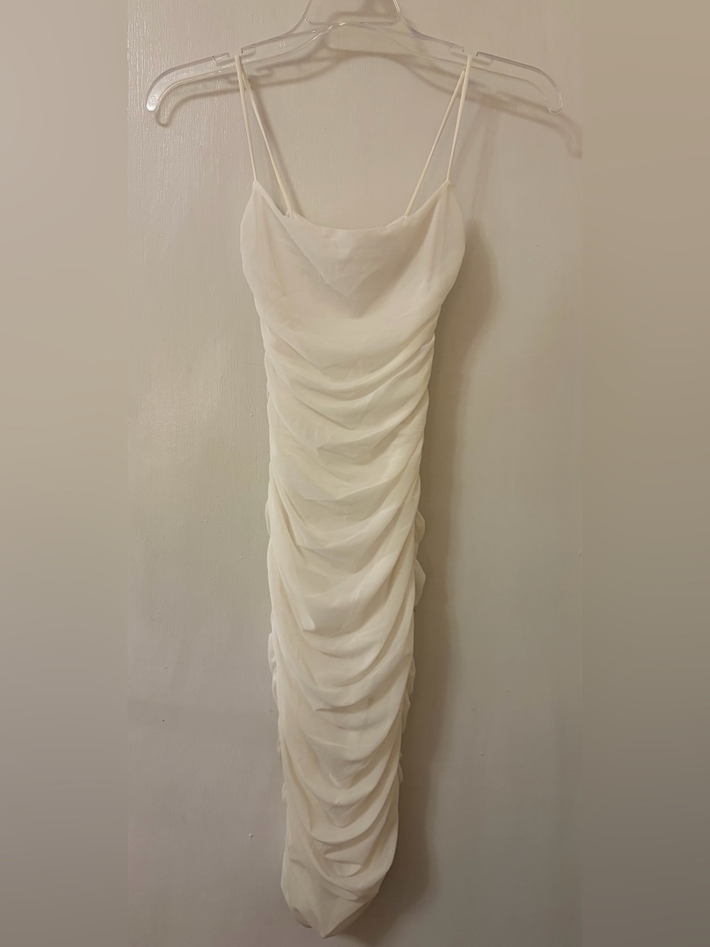 Oh Polly White Cowl-Neck Ruched Maxi Slip Dress